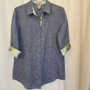 Chico's No-Iron Linen Tunic, Denim Blue, Size 8 Chico's Size 1 / M